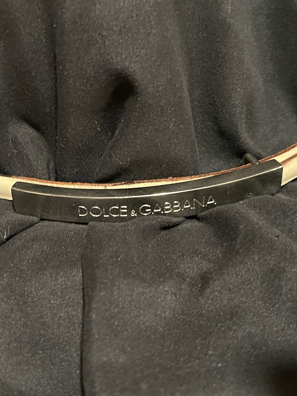 DOLCE & GABBANA off-white thin belt w SILVER LOGO hardware (buckle) VINTAGE